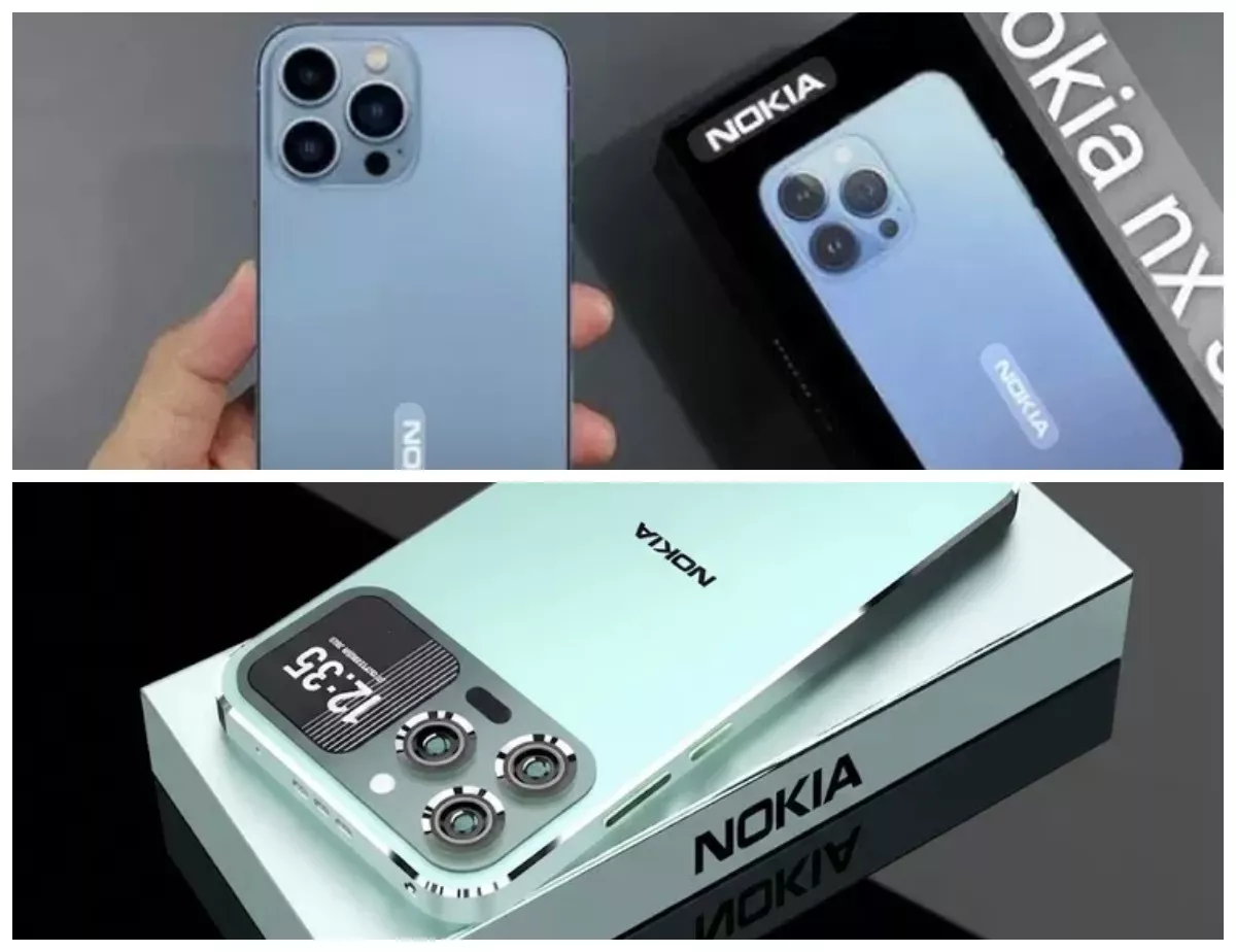 Kolase foto yang memperlihatkan desain bodi belakang dan modul kamera unik dari Nokia NX 5G.