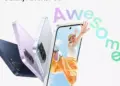 Poster promosi resmi "The new Galaxy A57 | A37 5G" menampilkan berbagai varian warna seperti hitam, ungu, dan putih dengan teks "Awesome" berwarna warni di latar belakang putih.