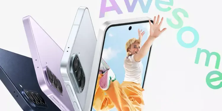 Poster promosi resmi "The new Galaxy A57 | A37 5G" menampilkan berbagai varian warna seperti hitam, ungu, dan putih dengan teks "Awesome" berwarna warni di latar belakang putih.