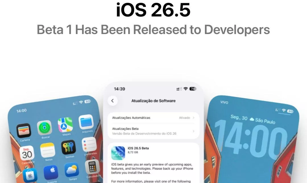 Pengumuman rilis iOS 26.5 Beta 1 untuk pengembang dengan tampilan antarmuka iPhone terbaru.