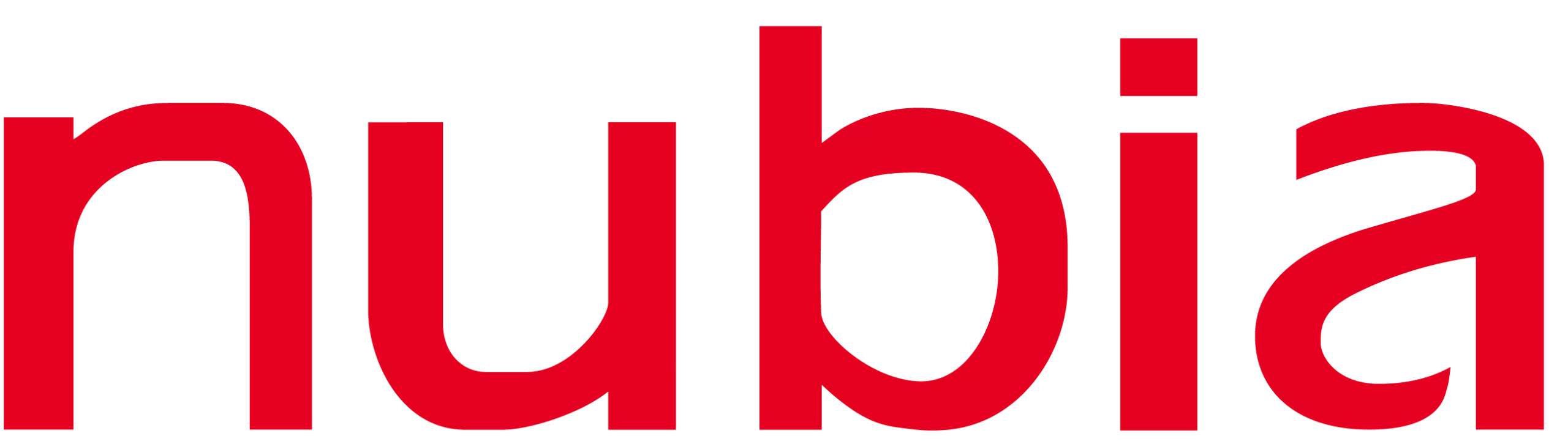 Logo resmi brand Nubia berwarna merah dengan latar belakang transparan.
