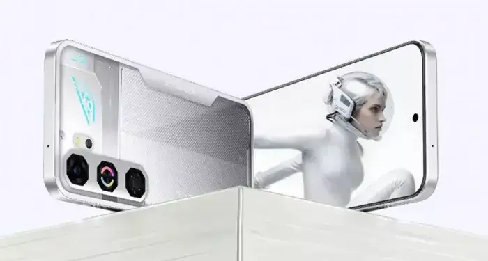 Iklan Nubia Neo 5 Pro menampilkan grafis robot futuristik pada layar untuk menonjolkan performa gaming.