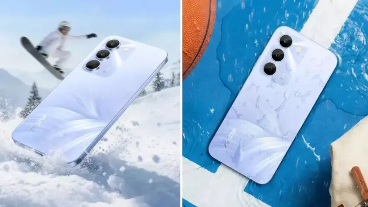 Uji ketahanan realme C100 4G terhadap air dan suhu ekstrem di lingkungan bersalju.