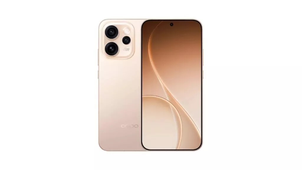 Sisi depan dan belakang OPPO Reno16 Pro varian warna Champagne Gold dengan layar simetris dan bodi mewah.