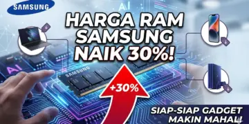 Infografis kenaikan harga RAM Samsung 30% dan dampaknya terhadap harga gadget seperti laptop dan smartphone.