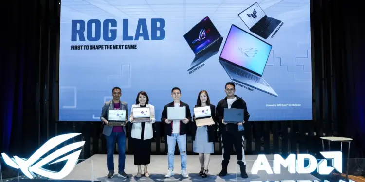 Peluncuran resmi lini laptop gaming AI ASUS ROG 2026 di Jakarta yang ditenagai prosesor AMD Ryzen AI 400 Series untuk performa gaming dan konten kreator.