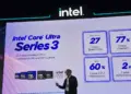 Presentasi peluncuran laptop Intel Core Ultra Series 3 di Indonesia yang menampilkan keunggulan performa AI PC dan daya tahan baterai hingga 27 jam.