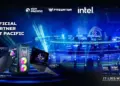 Infografis VCT Pacific 2026 menampilkan Predator Gaming Indonesia sebagai mitra resmi dengan logo Predator, VCT Pacific, Intel, serta desktop gaming Orion 7000 dan laptop gaming Helios Neo 16S AI dan Triton 14 AI.