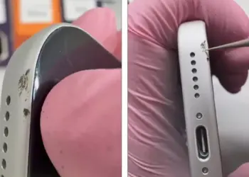 Teknisi di China menunjukkan kemampuannya dalam memperbaiki bodi iPhone yang mengalami dent atau penyok kecil agar kembali mulus.
