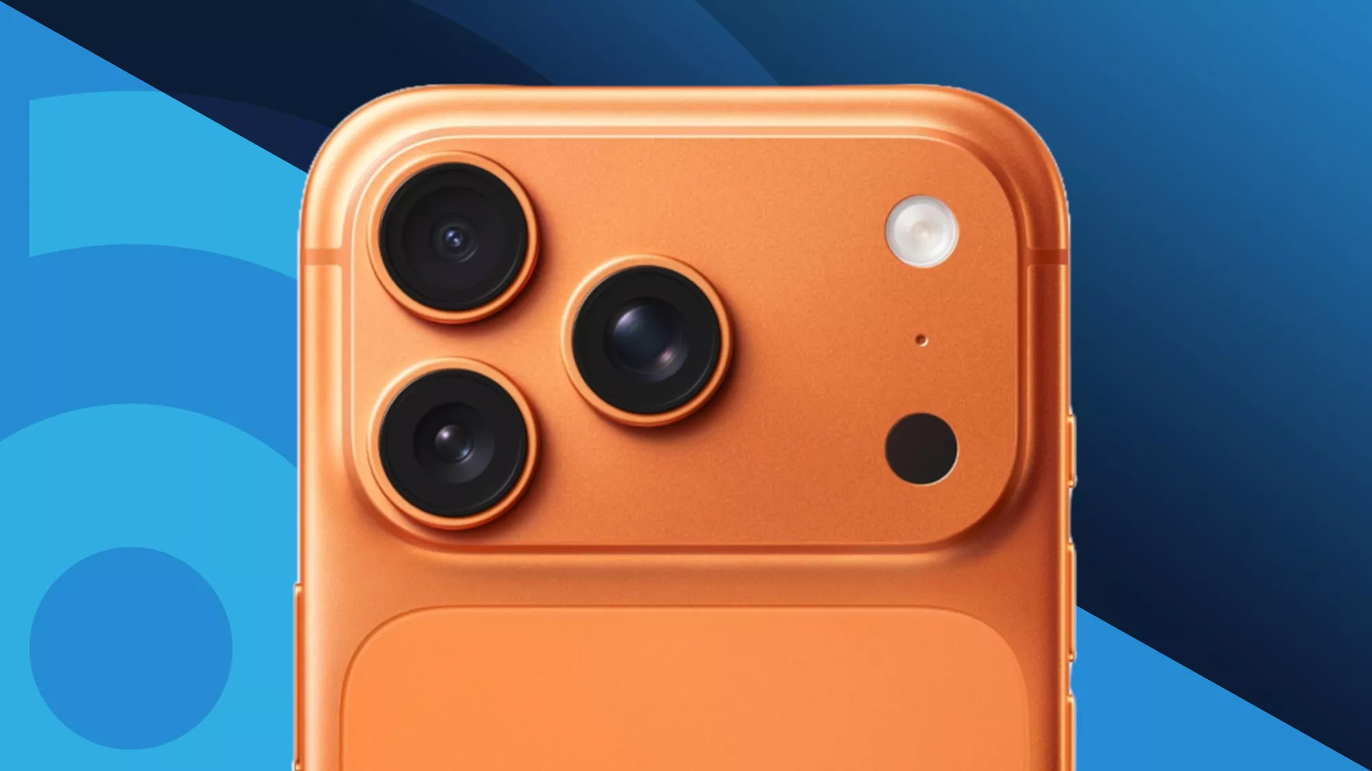 Modul kamera belakang iPhone warna oranye dengan tata letak lensa baru