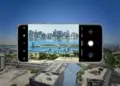 Review mode perekaman profesional di layar HP saat membidik pemandangan kota beresolusi tinggi secara real-time.