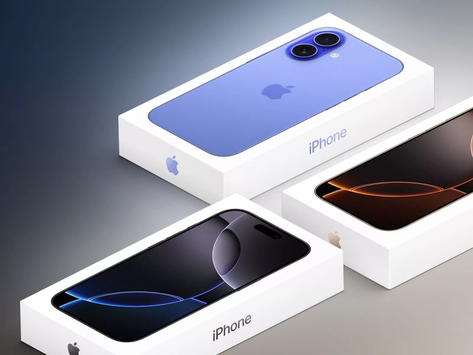 Jajaran kotak retail iPhone terbaru dalam program Trade-In iPhone 16 resmi