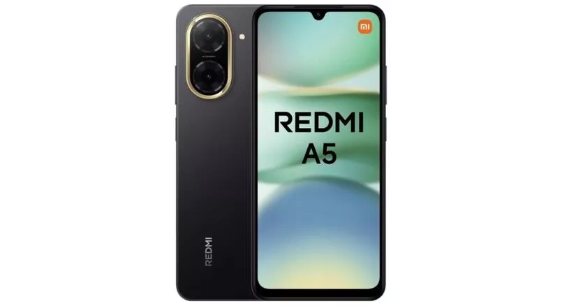 Tampilan utuh Redmi A5, mengombinasikan layar luas berdesain notch serta bodi belakang minimalis yang elegan