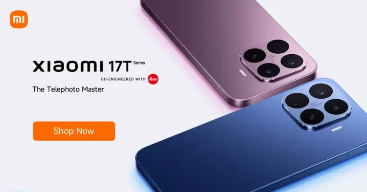 Banner promosi resmi global Xiaomi 17T Series dengan slogan The Telephoto Master co-engineered dengan Leica.