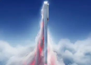Teaser resmi iQOO 15T yang menonjolkan desain bodi ultra tipis dari tampak samping berlatar belakang awan dan efek petir.