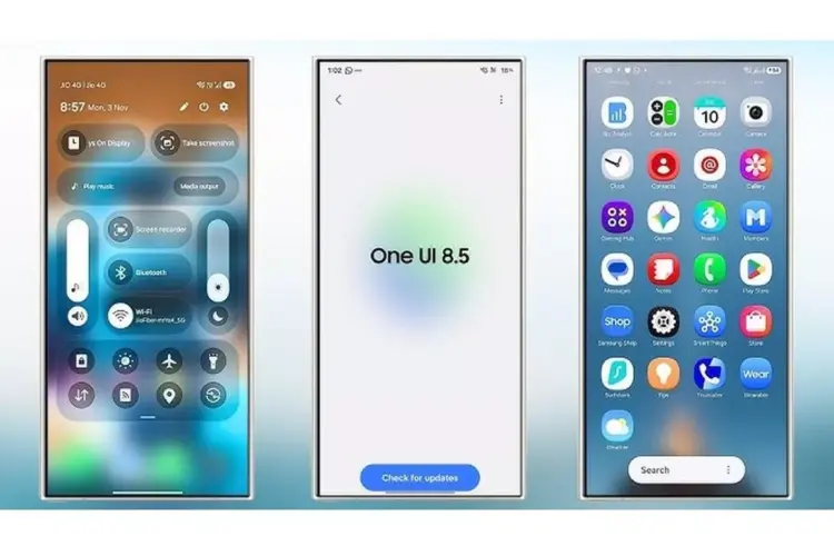 Desain visual baru pada One UI 8.5 membawa perubahan signifikan pada panel kontrol dan ikon aplikasi.