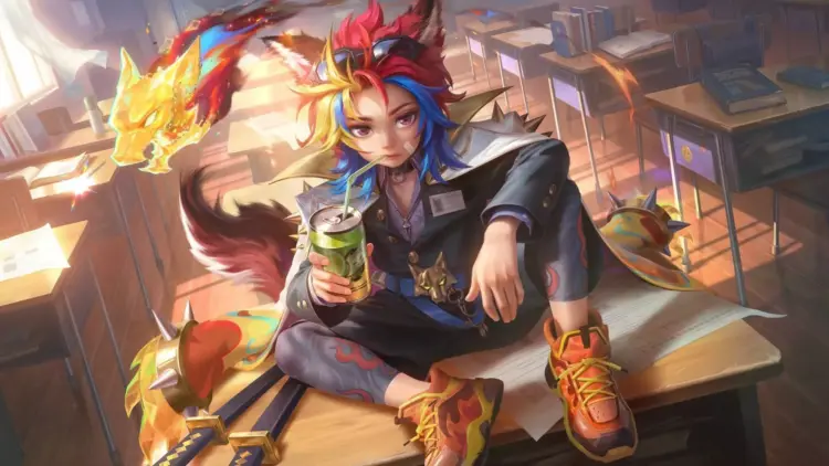 Tampil beda dan trendi, skin bertema kasual sekolah ini memberikan efek visual kasual namun tetap mematikan di Land of Dawn.