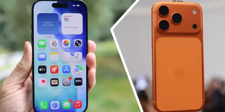 Komparasi visual sisi depan yang bersih dengan kamera hole punch/dynamic island serta sisi belakang iPhone 19 Pro yang menawan.