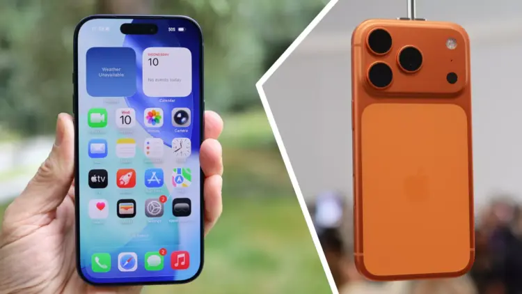 Komparasi visual sisi depan yang bersih dengan kamera hole punch/dynamic island serta sisi belakang iPhone 19 Pro yang menawan.