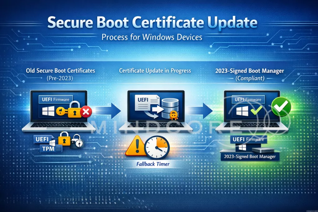Alur transisi pembaruan sertifikat Secure Boot untuk perangkat Windows agar terhindar dari kegagalan sistem.