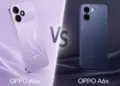 Perbedaan visual yang mencolok antara varian warna OPPO A6c vs OPPO A6x dari sisi casing belakang.