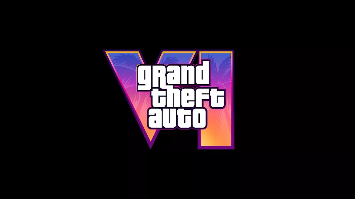 Logo resmi Grand Theft Auto VI (GTA VI) dengan nuansa warna neon Vice City yang ikonik.