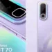 Detail modul kamera Infinix Hot 70 warna ungu dan hijau yang menunjukkan kemampuan ganti warna bodi.