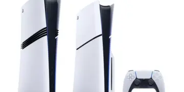 Dua varian konsol PS5 Pro yaitu versi standar dengan dics drive dan versi digital tanpa disc drive bersama stik DualSense.