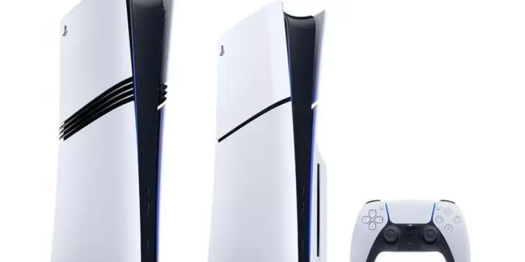Dua varian konsol PS5 Pro yaitu versi standar dengan dics drive dan versi digital tanpa disc drive bersama stik DualSense.