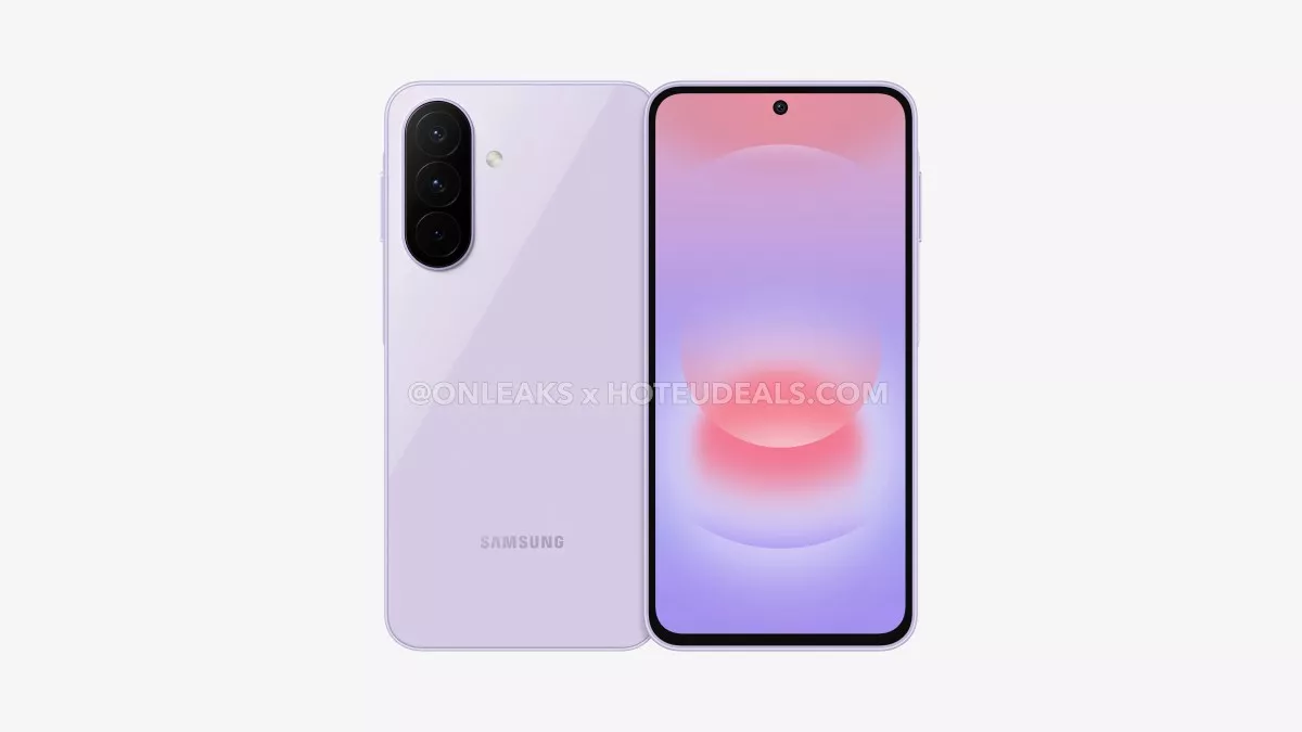 Desain bodi belakang berwarna ungu dan layar depan Samsung Galaxy A27 5G