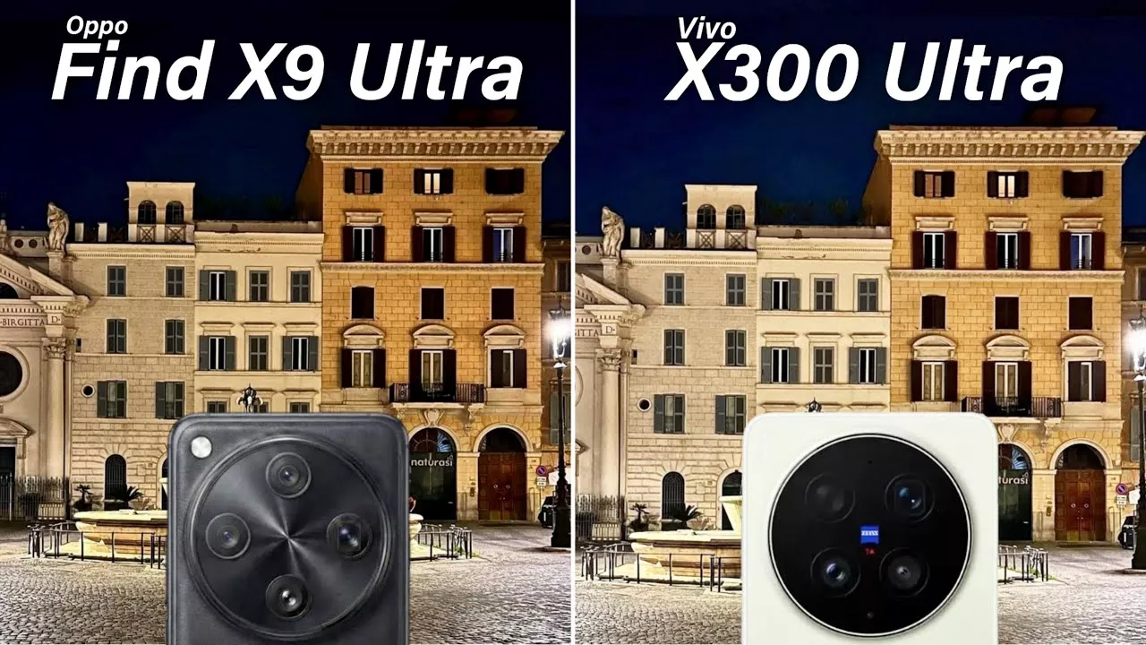 Perbandingan hasil foto malam hari kamera OPPO Find X9 Ultra vs vivo X300 Ultra dengan latar gedung