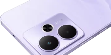 Detail modul kamera jernih 50MP bertenaga AI pada salah satu HP Realme RAM 12 GB terbaru.