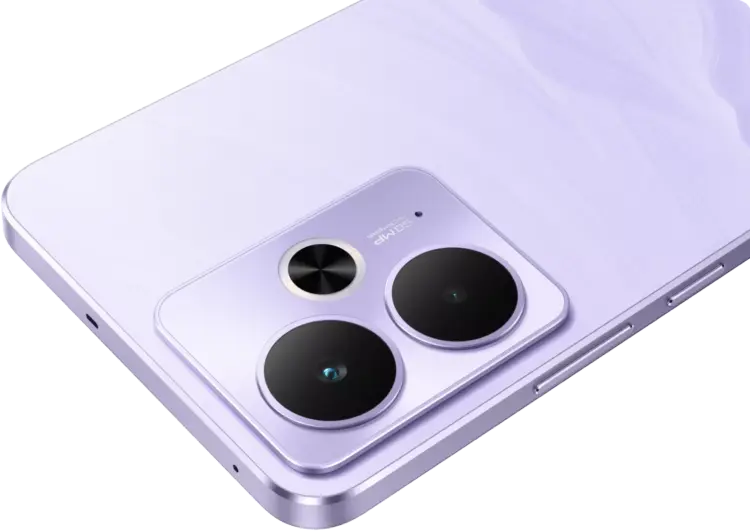 Detail modul kamera jernih 50MP bertenaga AI pada salah satu HP Realme RAM 12 GB terbaru.