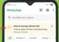 Pemberitahuan Device storage almost full atau memori penuh di dalam aplikasi WhatsApp