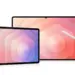 Render desain dua varian ukuran Samsung Galaxy Tab S12 Ultra lengkap dengan aksesoris stylus S Pen berwarna white.