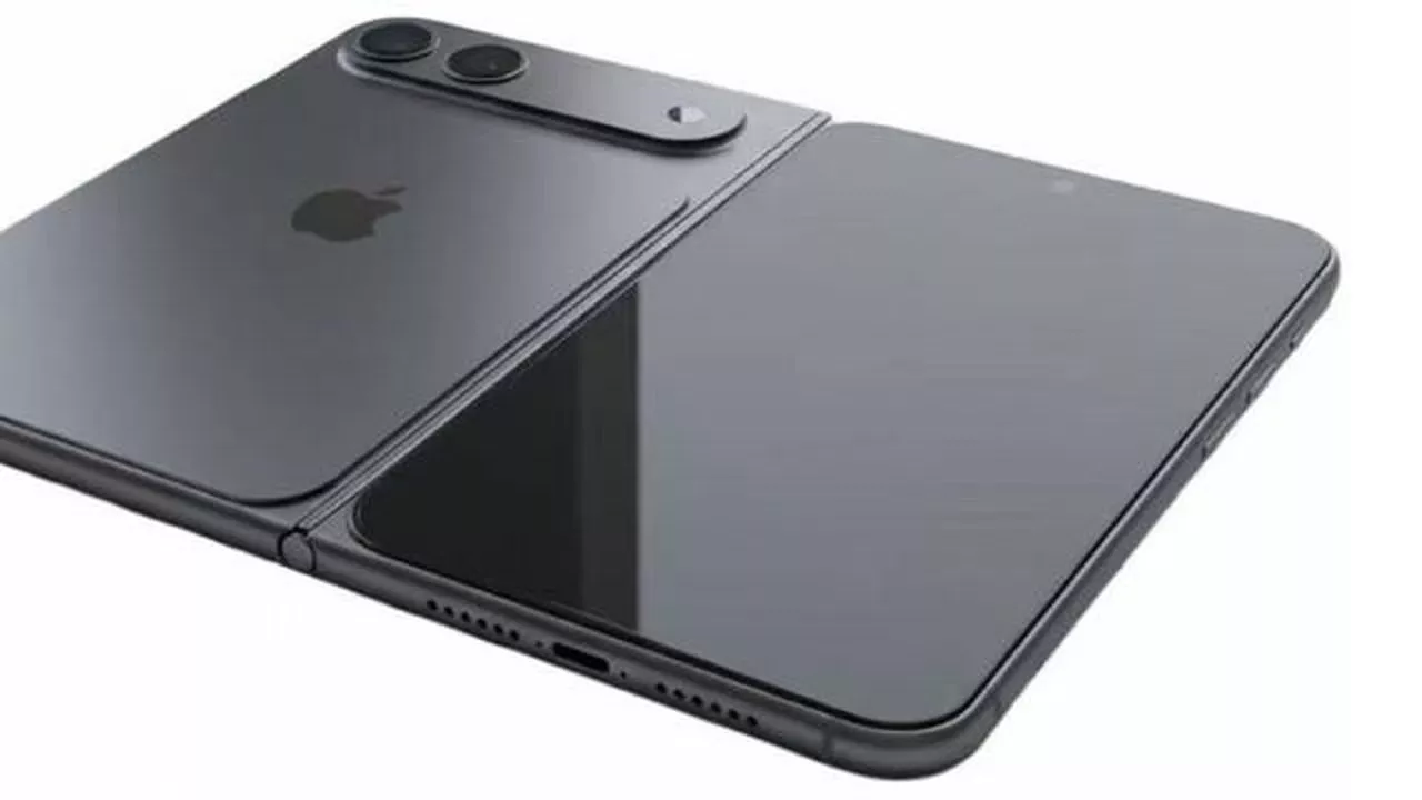 Tampilan bodi belakang iPhone Ultra versi ponsel lipat pertama Apple warna space gray