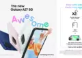 Poster promo penjualan perdana Samsung Galaxy A27 5G dengan penawaran double storage