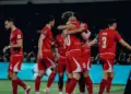 Selebrasi gol para pemain Timnas Indonesia di lapangan sebagai bentuk optimisme memenangkan pertandingan Friendly Match 2026.
