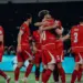 Selebrasi gol para pemain Timnas Indonesia di lapangan sebagai bentuk optimisme memenangkan pertandingan Friendly Match 2026.