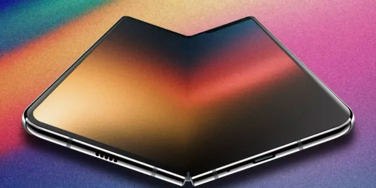 Teaser konsep layar lipat internal iPhone Ultra dengan wallpaper gradasi warna
