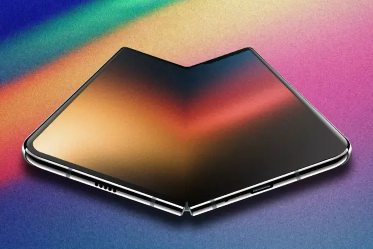 Teaser konsep layar lipat internal iPhone Ultra dengan wallpaper gradasi warna