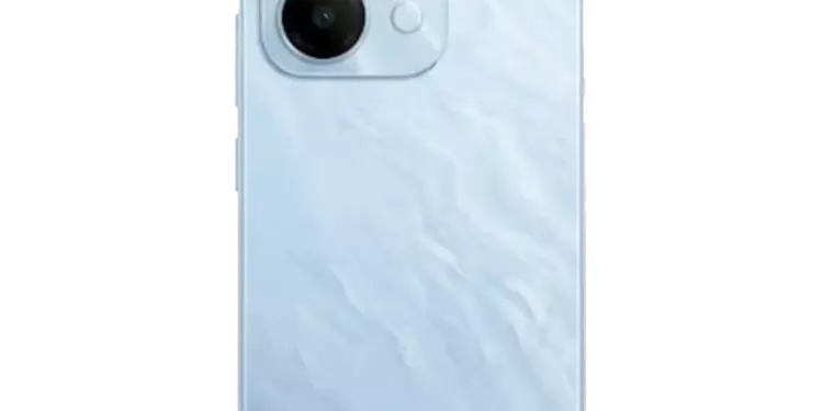 Bocoran render resmi iQOO Z11i varian warna biru yang menampilkan estetika desain modern dengan tekstur bodi unik mirip marmer.