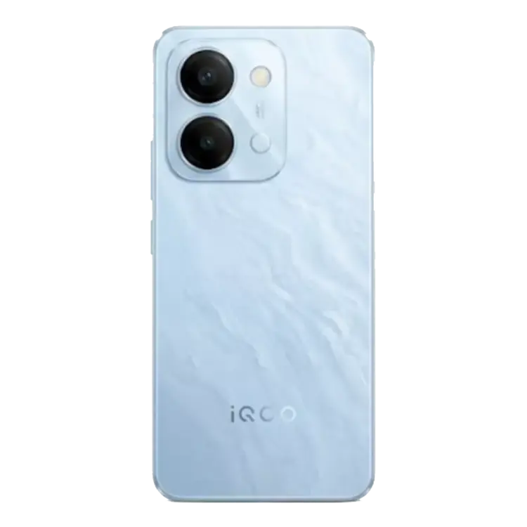 Bocoran render resmi iQOO Z11i varian warna biru yang menampilkan estetika desain modern dengan tekstur bodi unik mirip marmer.