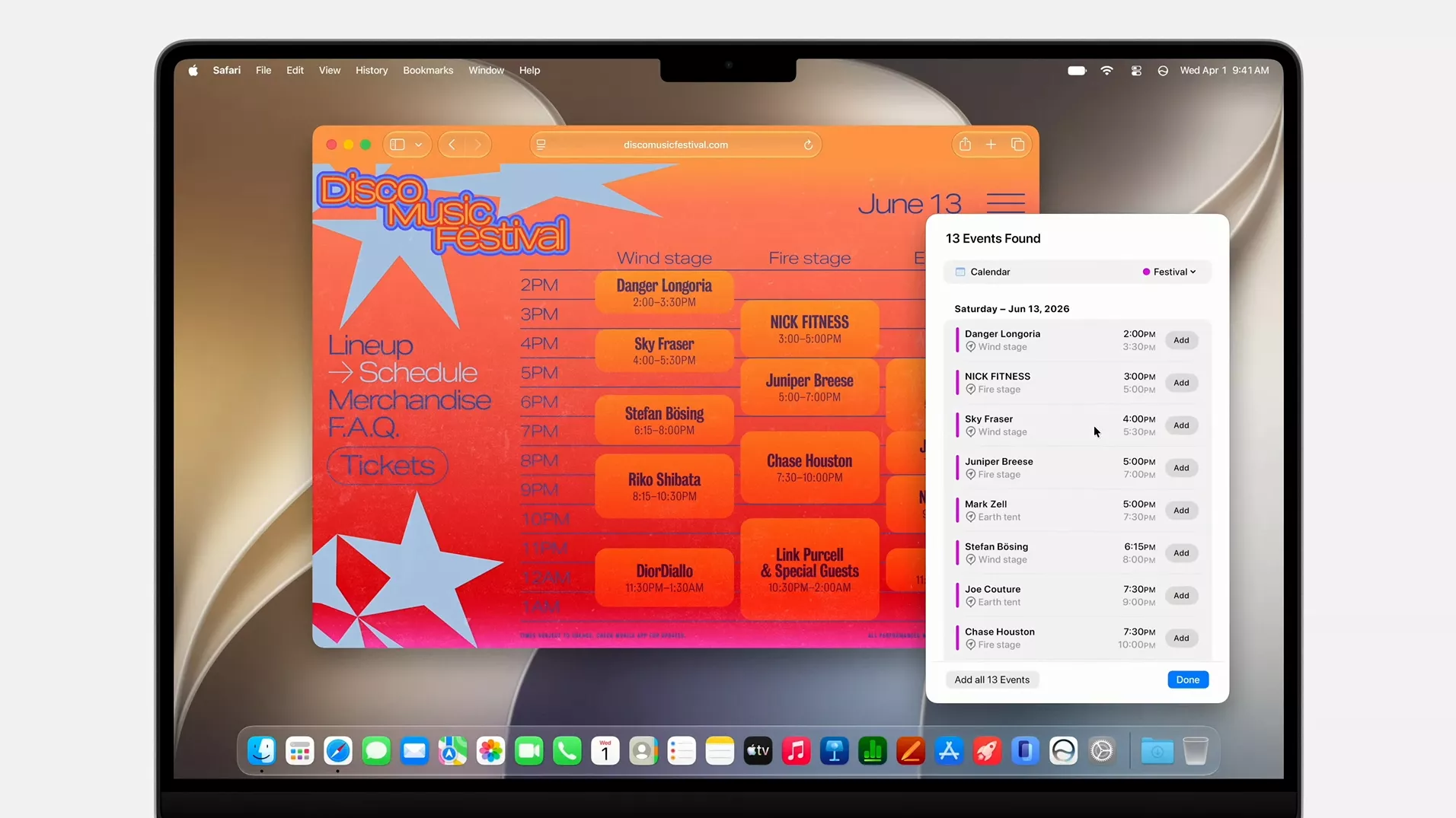 Fitur deteksi kalender otomatis pada peramban Safari di macOS 27 Golden Gate.