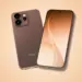 Dua unit smartphone Oppo Reno16 berwarna cokelat keemasan tampak depan dan belakang dengan latar belakang jingga pastel.