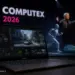 Laptop RTX Spark menjalankan software simulasi kecerdasan buatan Cosmos 3 di ajang COMPUTEX 2026.