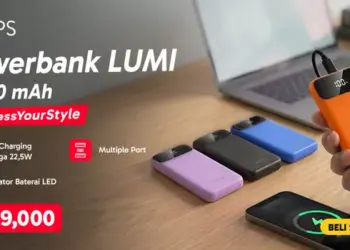 Banner promosi Powerbank Loops LUMI 10.000 mAh seharga Rp 199.000 dengan info fitur Fast Charging 22,5W, Indikator Baterai LED, dan Multiple Port.