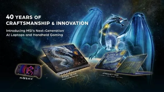 Banner promosi MSI di COMPUTEX 2026 menampilkan jajaran laptop AI dan handheld gaming terbaru.