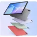 Deretan pilihan warna tablet Infinix dengan slot SIM card yang menampilkan varian abu-abu, ungu, hijau, dan merah muda.