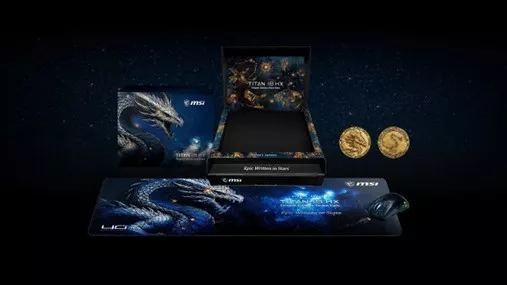 Kotak kemasan dan aksesoris eksklusif bundle laptop gaming MSI Titan 18 HX.